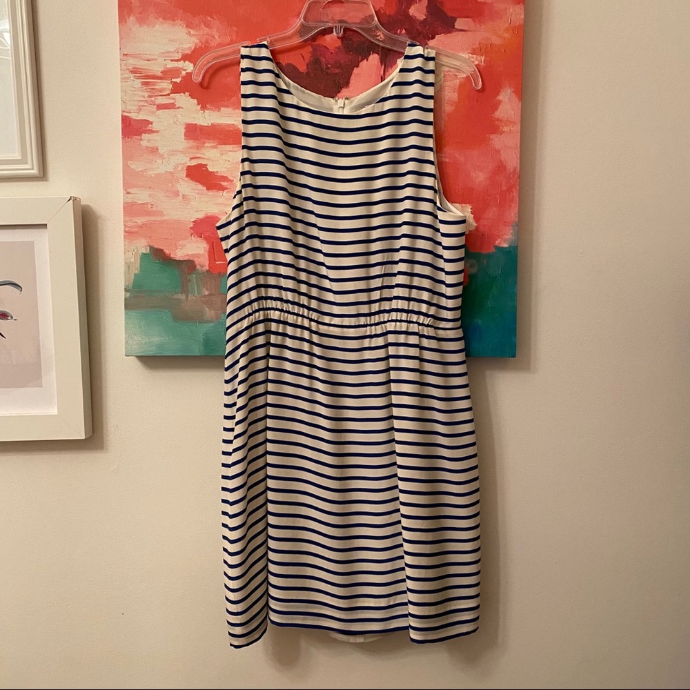 Jcrew blue and while striped silk dress size 12